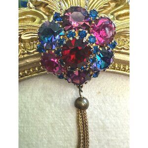 Vintage Empress Jewels Pendant/Brooch With Tassel & 30" Citatin Chain